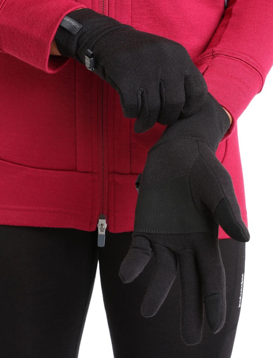 Men's Icebreaker Unisex RealFleece™ Merino Sierra Gloves Black | CA 1890GSOL